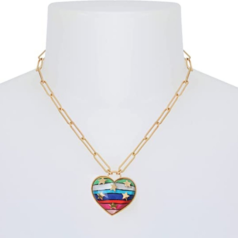 Betsey Johnson Striped Star Print Heart Necklace